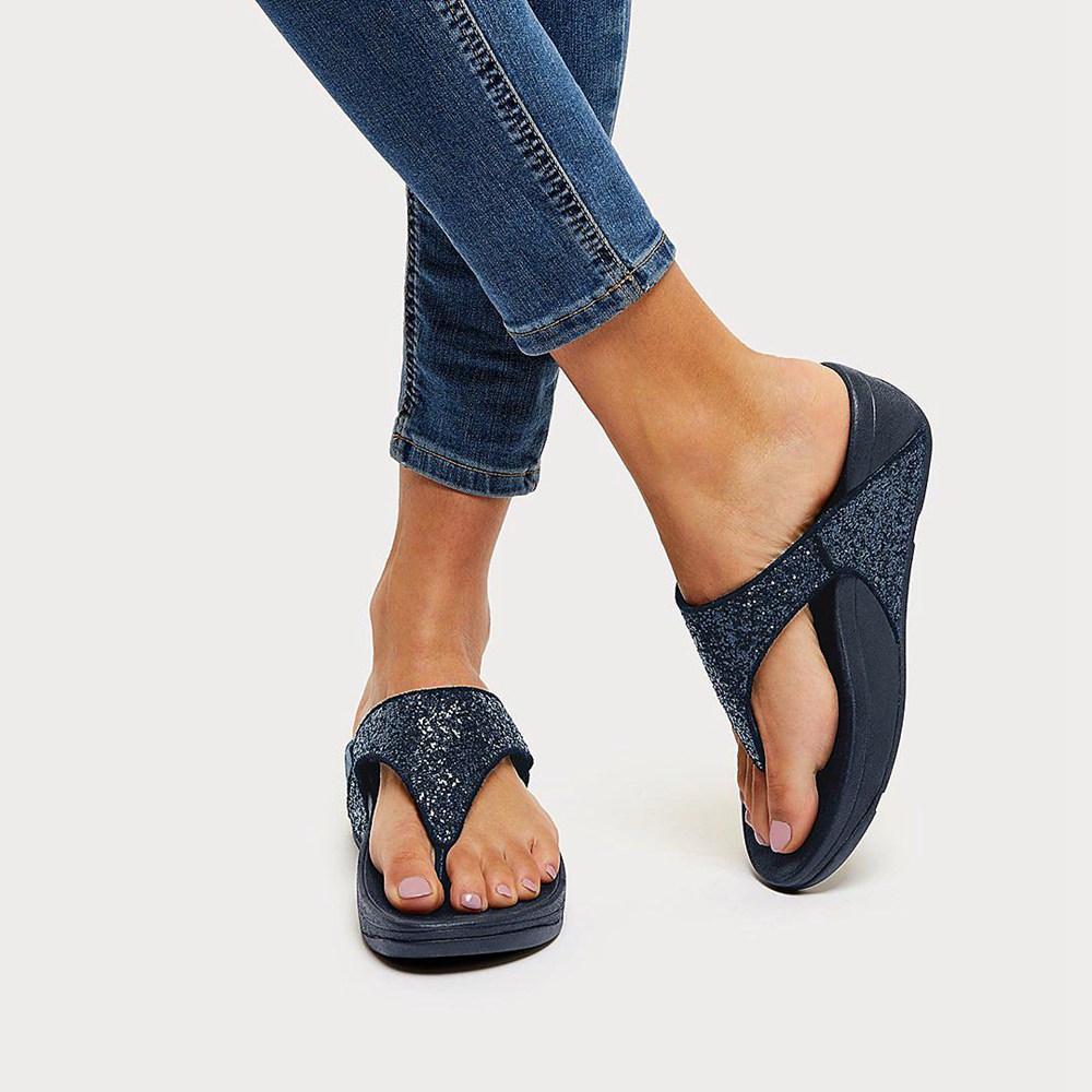 Fitflop Womens Sandals - Lulu Glitter Toe-post - Navy - 245-QAVZIP